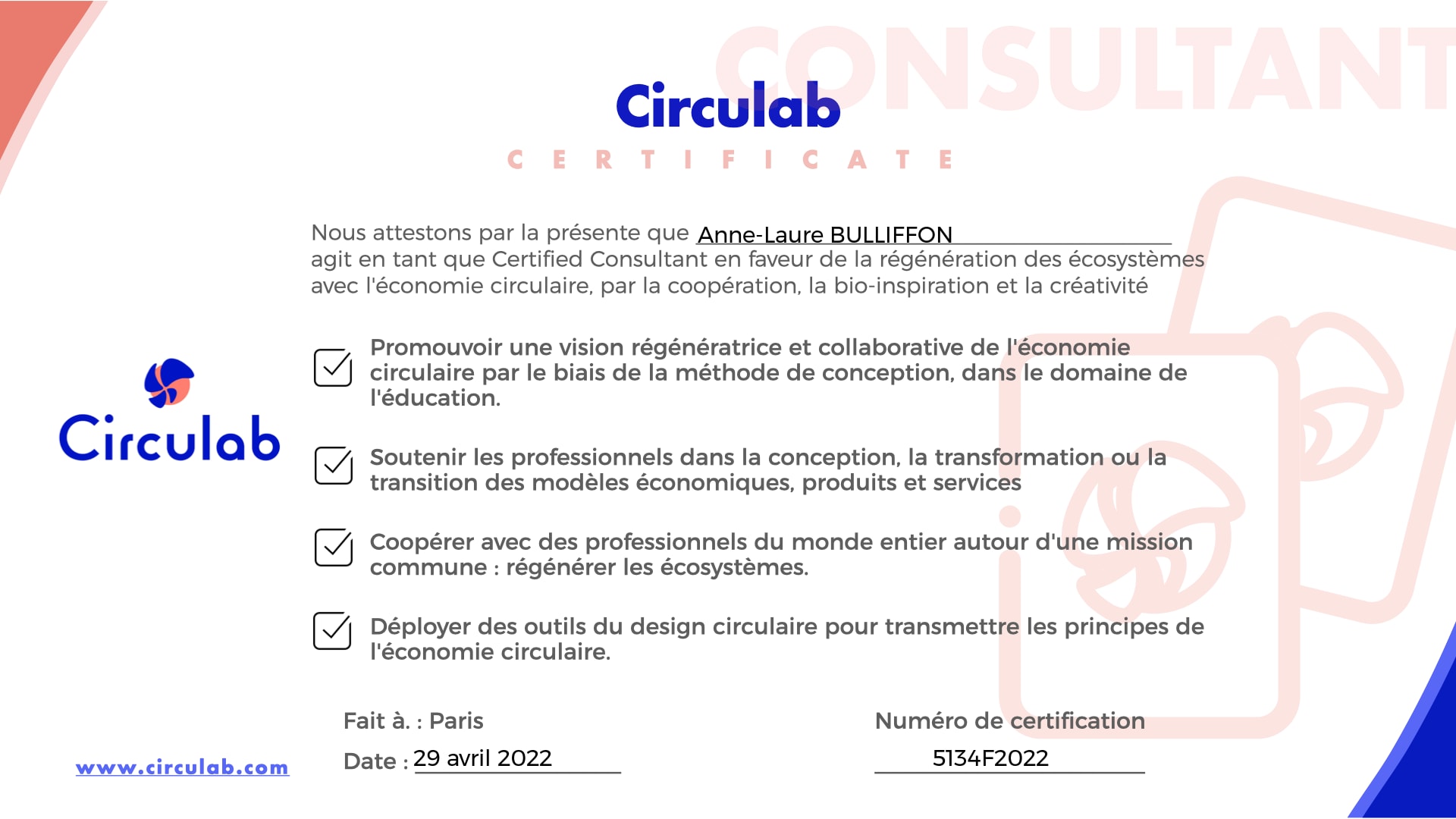 diplôme certification consultant circulab
